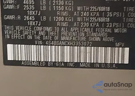 2017 Subaru Outback 2.5I Limited z USA, uszkodzony, nr VIN 4S4BSANCXH3353072